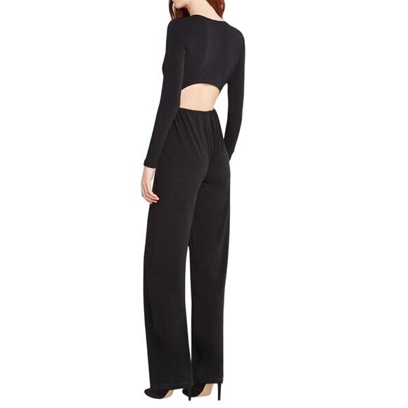 BCBGeneration Black Stretch Surplice V-neck Long Sleeve Cut Out Back Jumpsuit - Picture 1 of 14